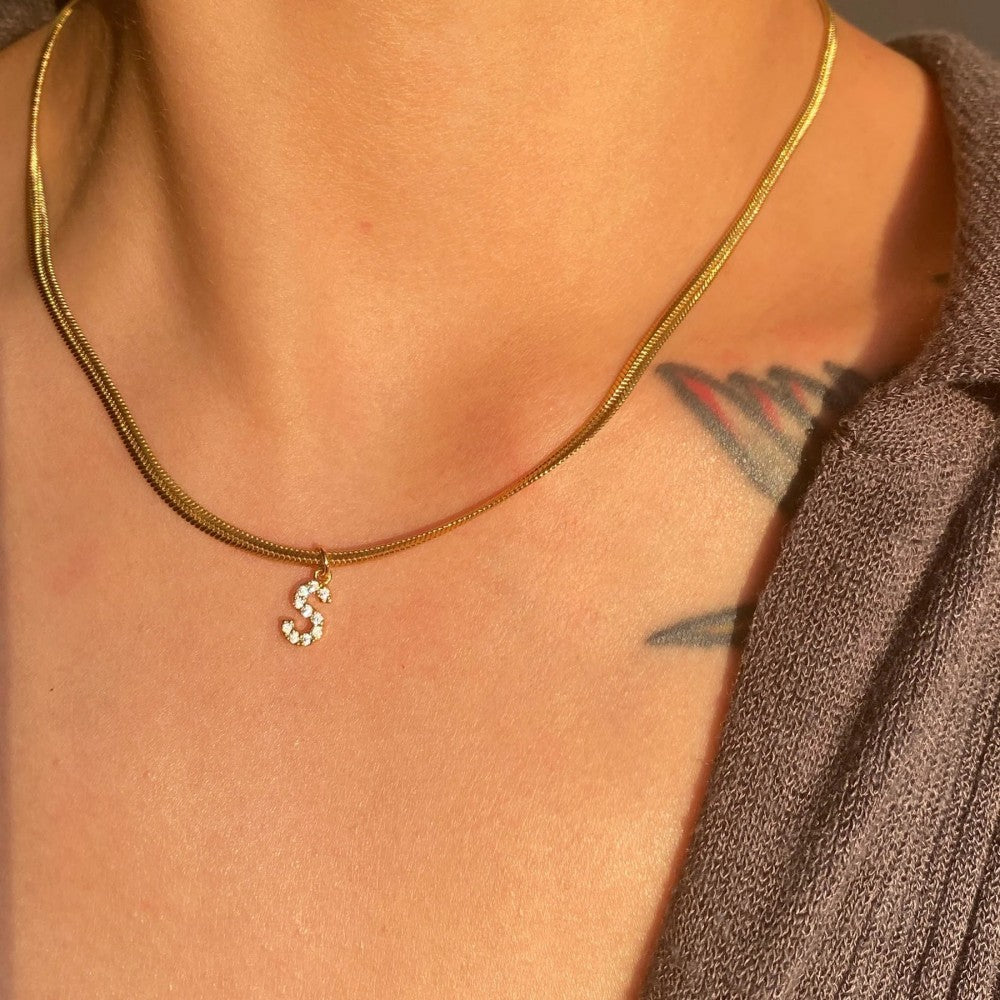HERRINGBONE INITIAL NECKLACE