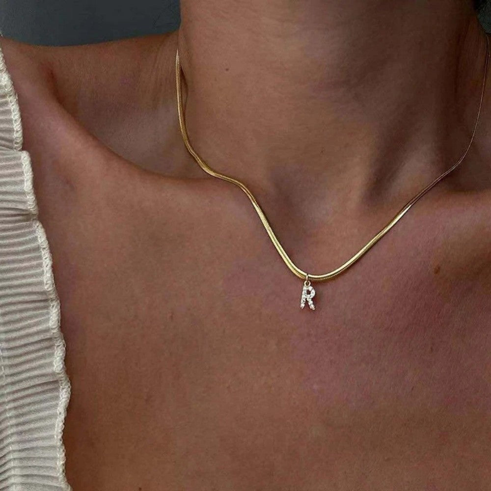 HERRINGBONE INITIAL NECKLACE