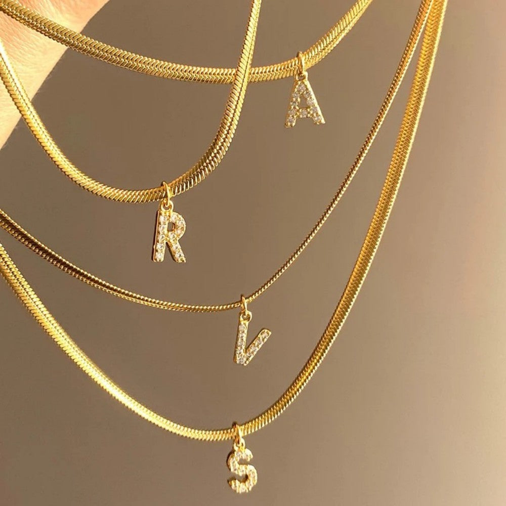 HERRINGBONE INITIAL NECKLACE
