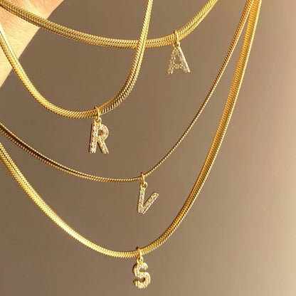 HERRINGBONE INITIAL NECKLACE